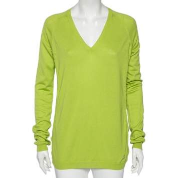 Pre Owned Roberto Cavalli Green Cashmere Knit & Silk Long Sleeve Top S