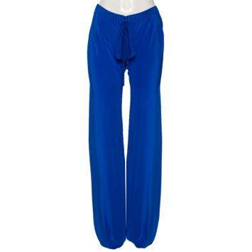 Pre Owned Roberto Cavalli Blue Silk Belted Harem Pants S