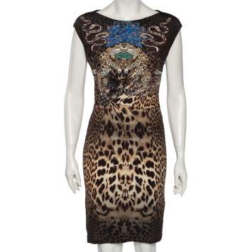 Pre Owned Roberto Cavalli Multicolored Animal Printed Jersey Dress M 