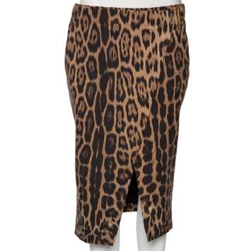 مملوكة مسبقًا Roberto Cavalli Brown Animal Printed Wool Wrap Detail Skirt S