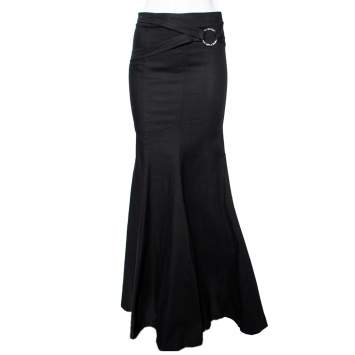 مملوكة مسبقًا Roberto Cavalli Black Denim Belt Detailed Flared Maxi Skirt S