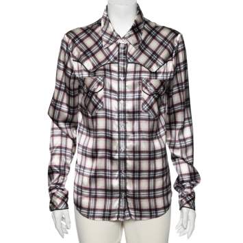 Pre Owned Roberto Cavalli Multicolored Checkered Silk Button Front Shirt L