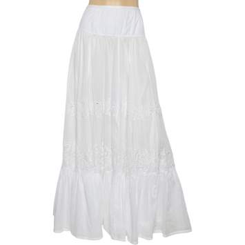 Pre Owned Roberto Cavalli White Cotton Lace Detail Maxi Skirt S