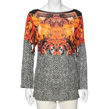 Pre Owned Roberto Cavalli Multicolor Printed Jersey Long Sleeves Top M