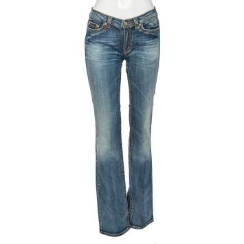 Pre Owned Roberto Cavalli Blue Denim Distress Flared Jeans S