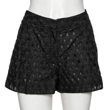 Pre Owned Roberto Cavalli Black Cutwork Cotton Shorts M