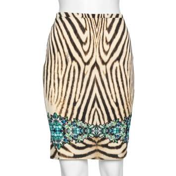 مملوكة مسبقًا Roberto Cavalli Multicolored Animal Printed Silk Skirt M