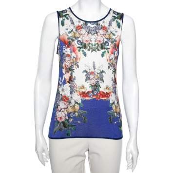 Pre Owned Roberto Cavalli Multicolor Printed Silk Knit Tank Top M
