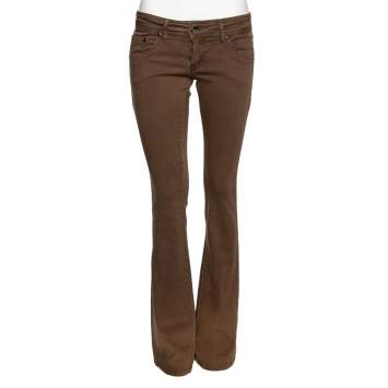 Pre Owned Roberto Cavalli Olive Green Cotton Straight Pants M