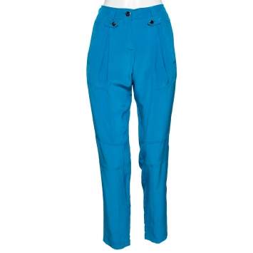 Pre Owned Roberto Cavalli Blue Silk Cargo Pants M