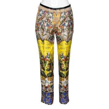 Pre Owned Roberto Cavalli Multicolor Floral Printed Silk Trouser M