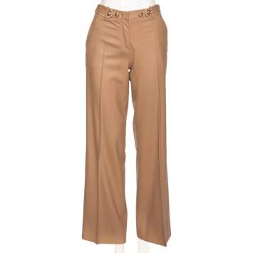 Pre Owned Roberto Cavalli Beige Wool Chain Embellished Trousers M