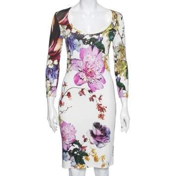 Pre Owned Roberto Cavalli Multicolor Floral Printed Jersey Dress M 