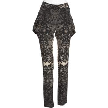 Pre Owned Roberto Cavalli Multicolor Printed Silk Draped Trousers M 