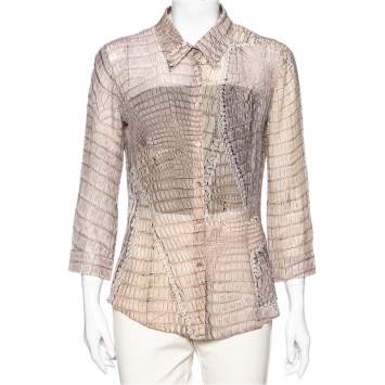 Pre Owned Roberto Cavalli Beige Printed Silk Button Front Shirt M