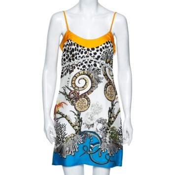 Pre Owned Roberto Cavalli Multicolor Printed Silk Sleeveless Dress M 