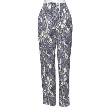 Pre Owned Roberto Cavalli Cream Printed Crepe High Waist Trousers S