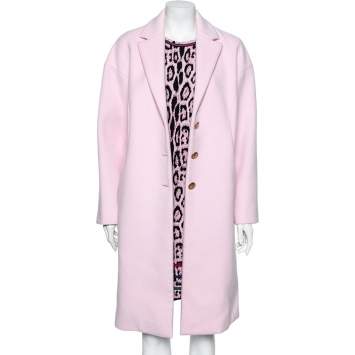 Pre Owned Roberto Cavalli Pink Leopard Print Knitted Dress & Cashmere Coat Set M