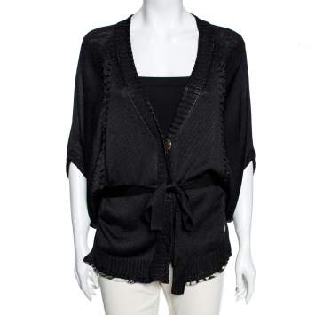 Pre Owned Roberto Cavalli Black Knit Belted Button Front Shrug M