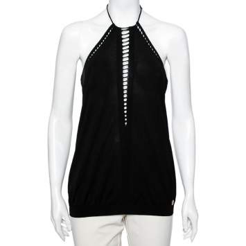 Pre Owned Roberto Cavalli Black Knit Halter Neck Top M