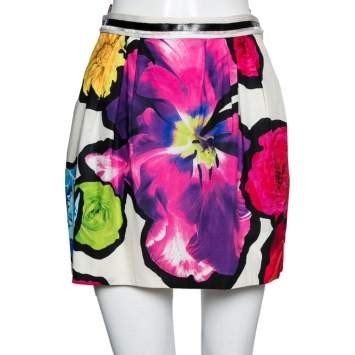 مملوكة مسبقًا Roberto Cavalli White Floral Printed Mini Skirt M