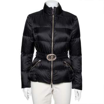 Pre Owned Roberto Cavalli Black Down Belted Puffer Jacket M