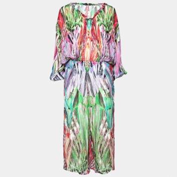 Pre Owned Roberto Cavalli Multicolor Printed Silk Side Slit Detailed Dress M