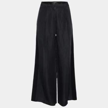 مملوكة مسبقًا Roberto Cavalli Black Linen and Satin Trim Palazzo Pants L