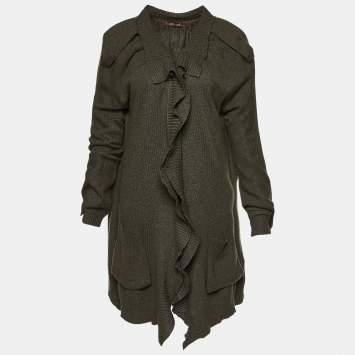 Pre Owned Roberto Cavalli Olive Green Wool Long Sleeve Cardigan M