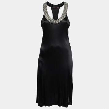 Pre Owned Roberto Cavalli Black Jersey Embellished Neck Racerback Short Dress M