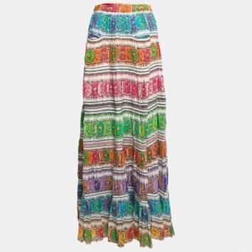Pre Owned Roberto Cavalli Multicolor Printed Cotton Maxi Skirt L