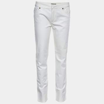 Pre Owned Roberto Cavalli White Denim Straight Fit Jeans Waist 30" 