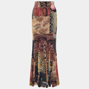 مملوكة مسبقًا Roberto Cavalli Multicolor Silk Flared Skirt M