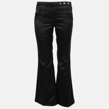 مملوكة مسبقًا Roberto Cavalli Black Cotton Flared Hem Pants M