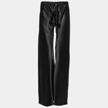 Pre Owned Roberto Cavalli Black Satin Silk Flared Trousers M