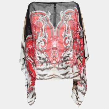 Pre Owned Roberto Cavalli Multicolor Printed Silk Chiffon Kaftaan Top L