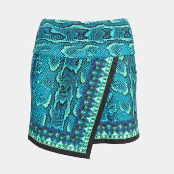 Pre Owned Roberto Cavalli Blue Snake Print Jersey Asymmetrical Mini Skirt S