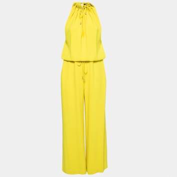 Pre Owned Roberto Cavalli Yellow Crepe Drawstring Detail Sleeveless Jumsuit M