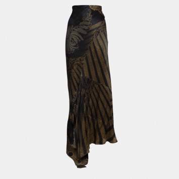 مملوكة مسبقًا Roberto Cavalli Black & Gold Paisley Print Silk Flared Maxi Skirt L