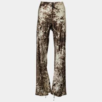 مملوكة مسبقًا Roberto Cavalli Brown Printed Silk Satin Drawstring Hem Trousers M