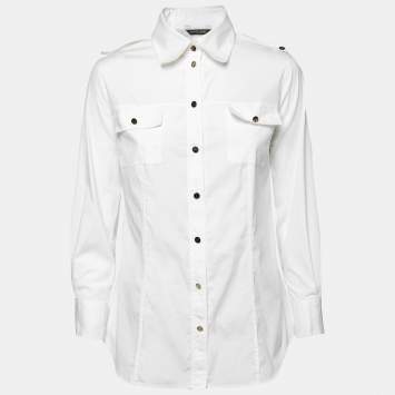 Pre Owned Roberto Cavalli White Cotton Button Front Shirt L    