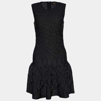 Pre Owned Roberto Cavalli Black Lurex Knit Flared Sleeveless Mini Dress S