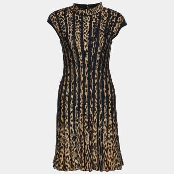 Pre Owned Roberto Cavalli Black Animal Pattern Knit Sleeveless Flared Dress M