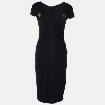 Pre Owned Roberto Cavalli Black Jersey Ruched Detail Mini Dress M