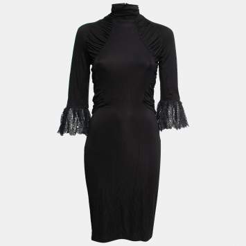 Pre Owned Roberto Cavalli Black Jersey Ruched Midi Dress S