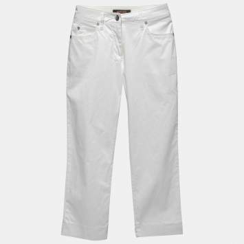 Pre Owned Roberto Cavalli White Cotton Capri Pants S