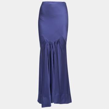 Pre Owned Roberto Cavalli Purple Silk Satin Flared Maxi Skirt S