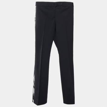 Pre Owned Roberto Cavalli Black Wool Contrast Side Strip Detail Tapered Leg Trousers S