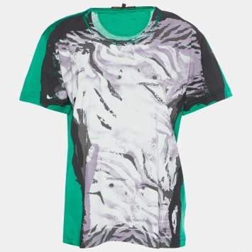 Pre Owned Roberto Cavalli Green Abstract Print Cotton Crew Neck T-Shirt XL