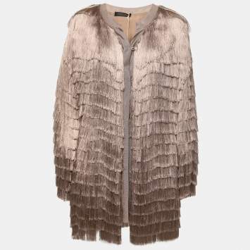 Pre Owned Roberto Cavalli Blush Pink Fringed Silk Jacket M